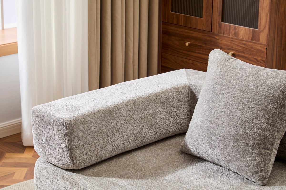 Light grey Anthony & Home chenille sofa bed with pillow back, convertible design and plush fabric for modern living spaces.