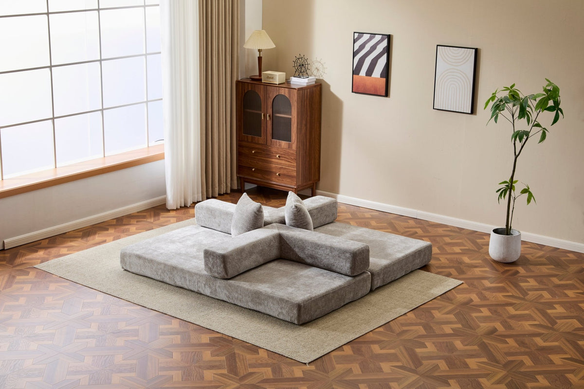 Light grey Anthony & Home Chenille sofa bed with pillow back, convertible design, perfect for living room or guest accommodations.
