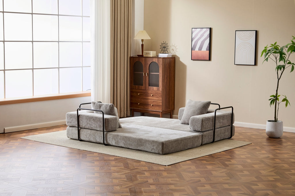Light grey Anthony & Home chenille sofa bed with pillow back, convertible design, Signature Edition, suitable for living room use.