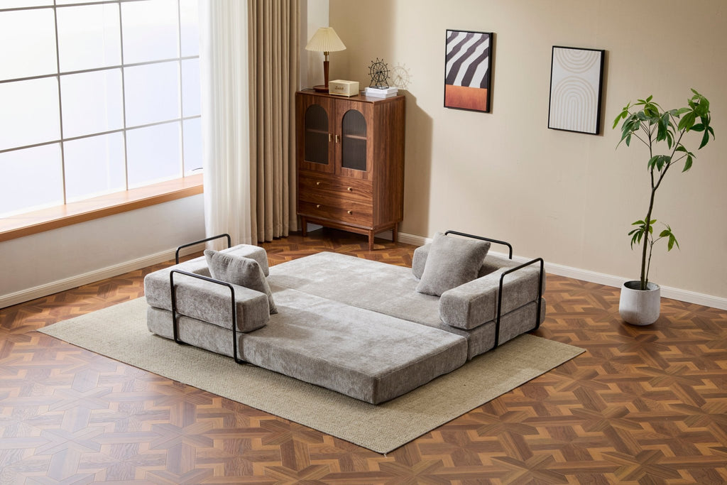 Light grey Anthony & Home chenille sofa bed with convertible design and pillow back, perfect for living room comfort.