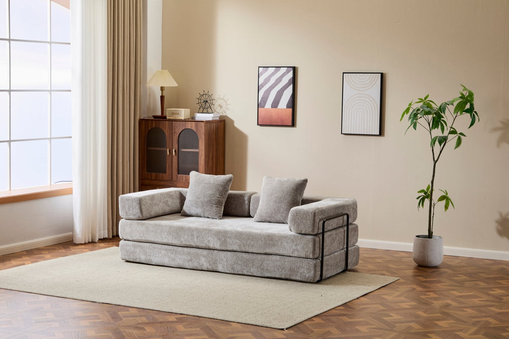 Light grey Anthony & Home chenille floor sofa bed with convertible design and pillow back for versatile comfort.