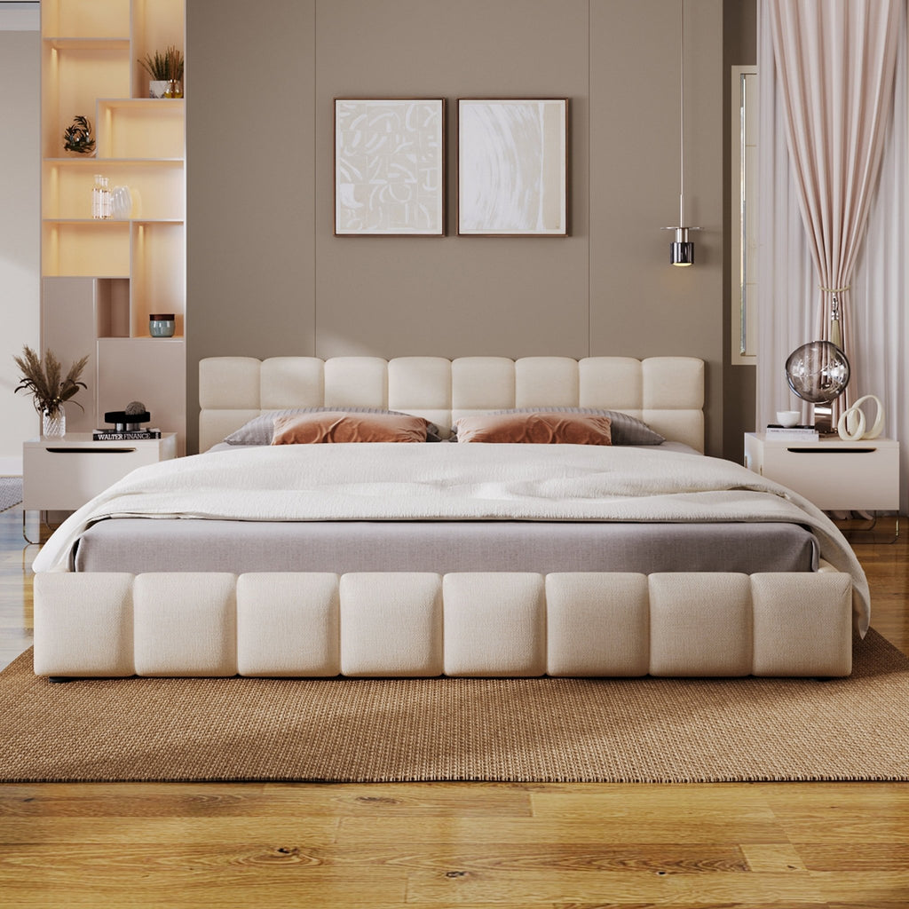 Cream and gray checkerboard chenille king bedspread by Anthony & Home on a bed with matching pillows and cozy decor.