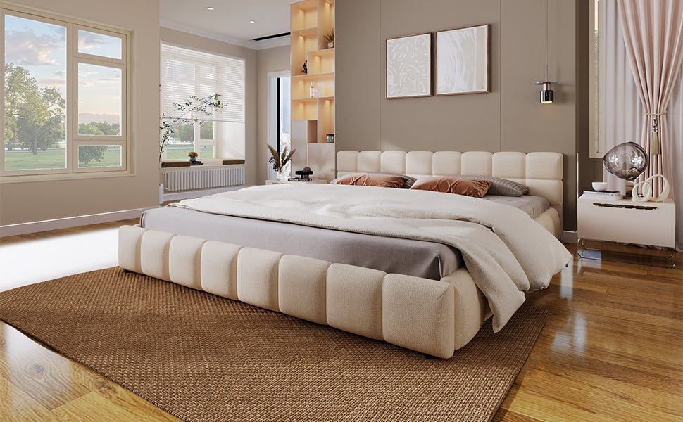 Chenille king bed with checkerboard design from Anthony & Home collection, showcasing plush fabric and stylish pattern.
