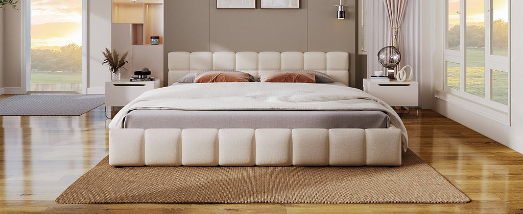 Chenille King bed with checkerboard design from Anthony & Home, featuring plush fabric and modern pattern in a cozy bedroom setting.