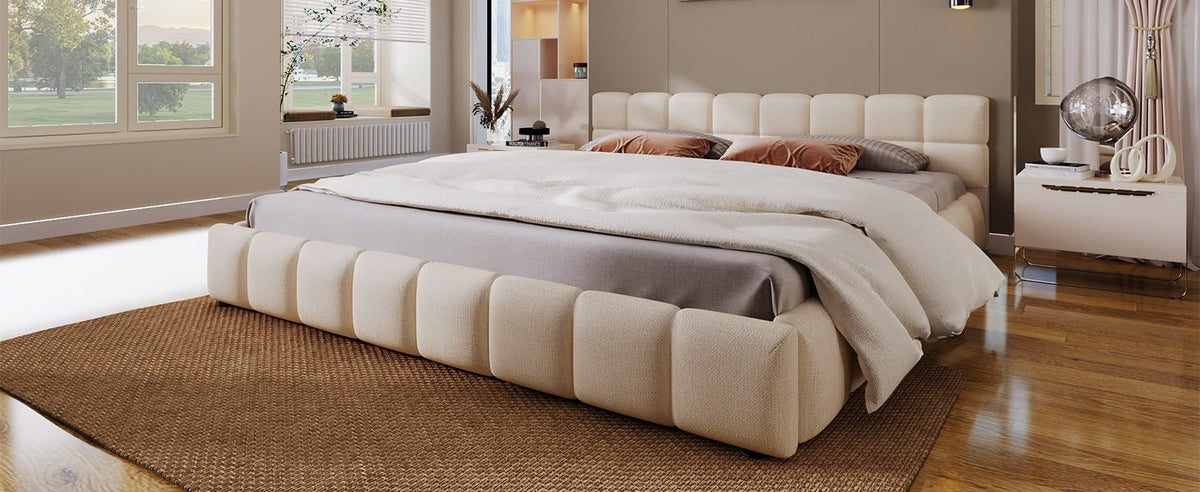 Chenille king bed with checkerboard design from Anthony & Home, showcasing plush bedding and stylish pattern.