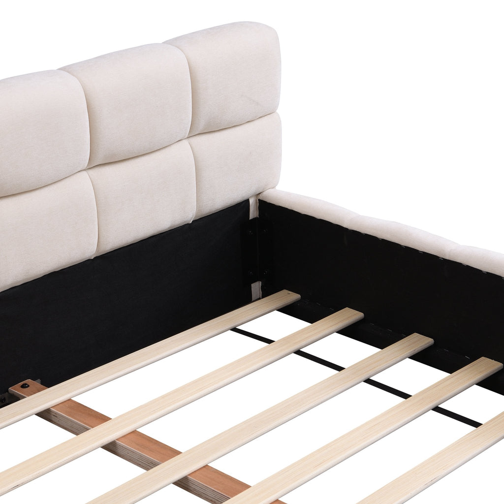 Chenille king bed from Anthony & Home featuring a bold checkerboard design in plush, soft fabric for a stylish bedroom look.