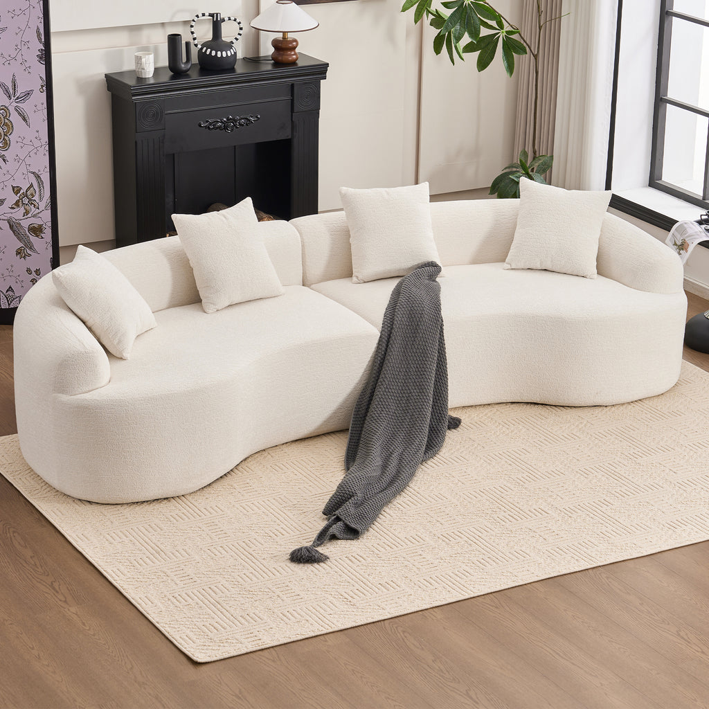 Anthony & Home Chenille Luxe Signature Curved Modular Sofa in cloud white premium upholstery, modern and plush living room furniture