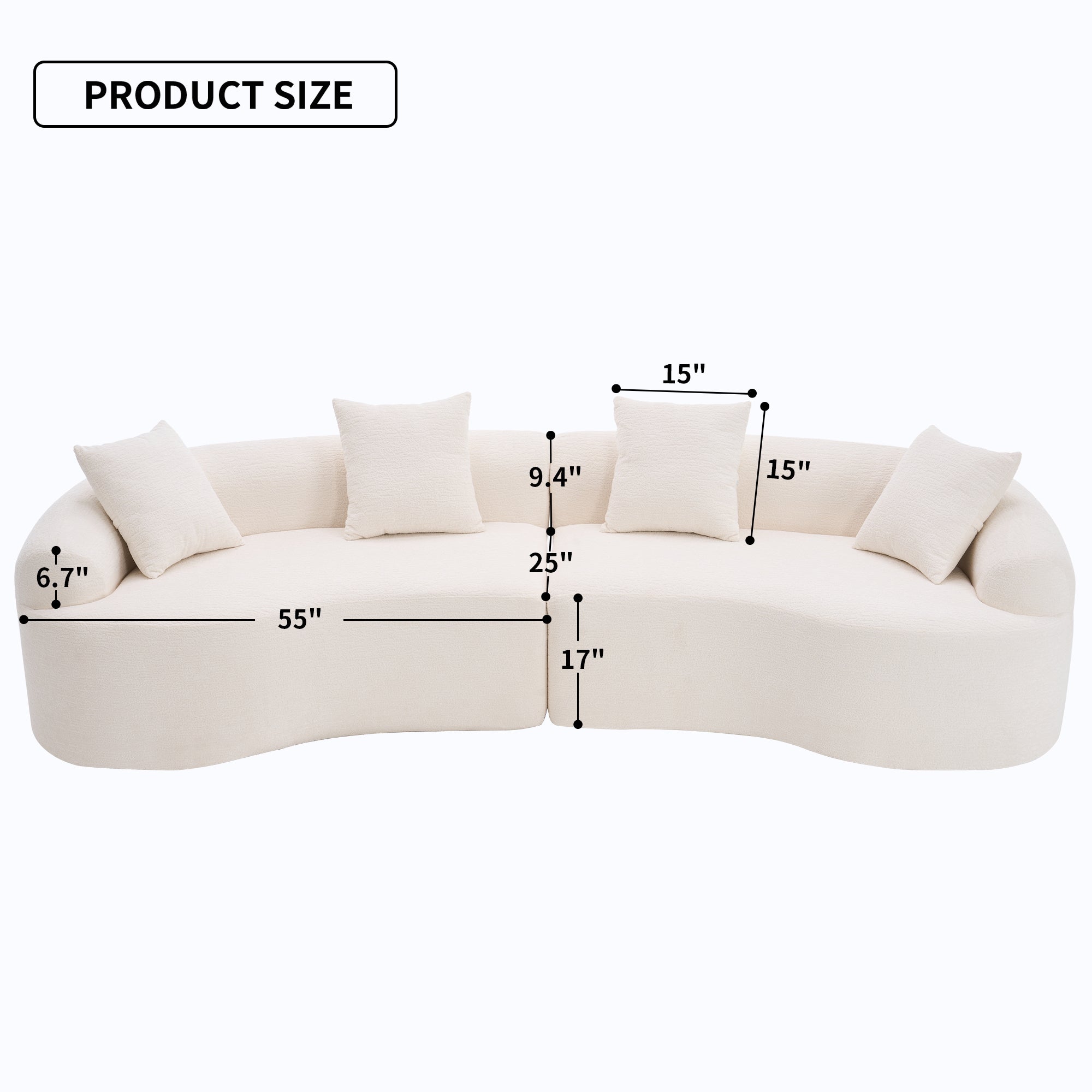Anthony & Home Chenille Luxe Signature curved modular sofa in cloud white upholstery, showcasing plush cushions and modern design.