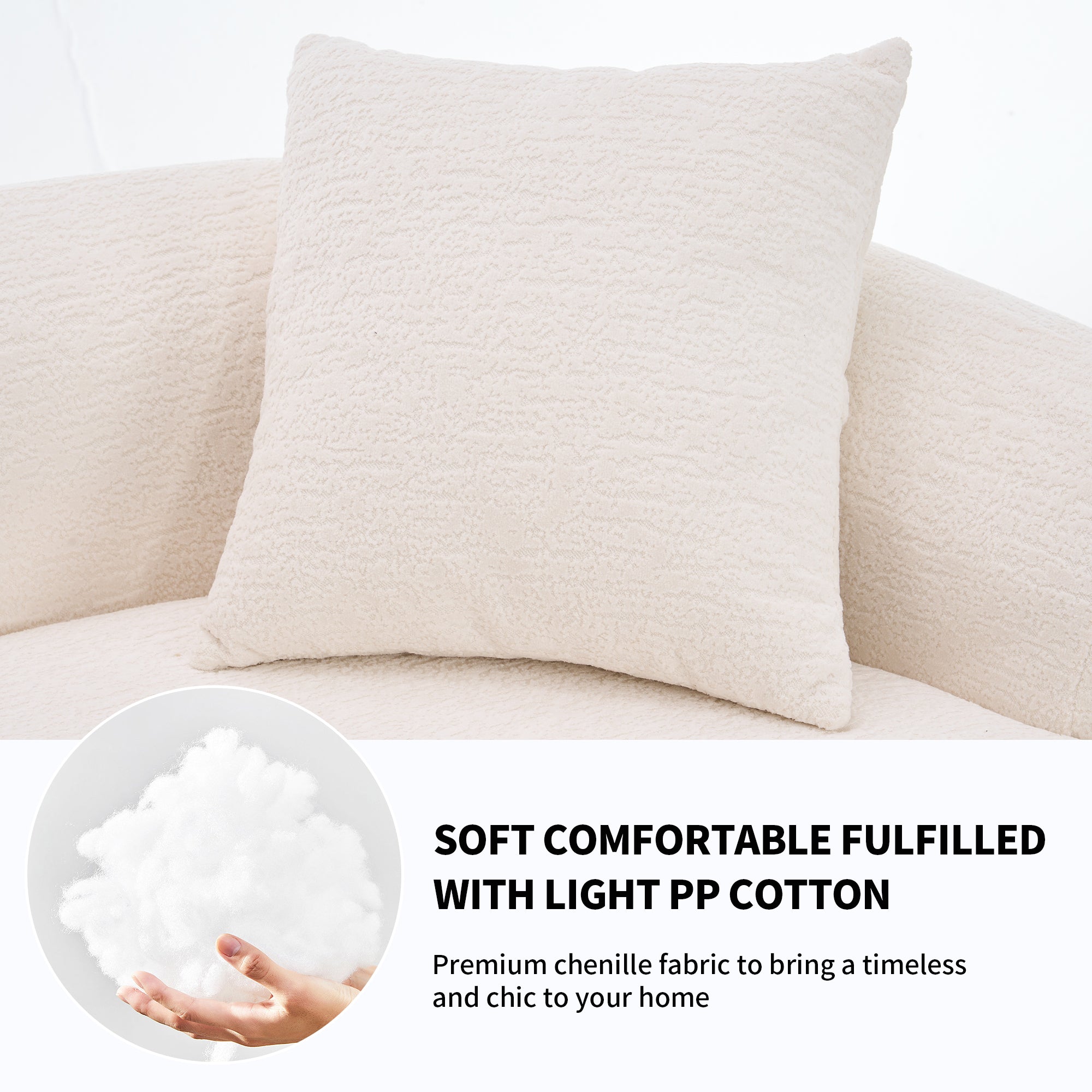 Anthony & Home Chenille Luxe Signature Curved Modular Sofa in Cloud White, premium upholstery, studio collection.