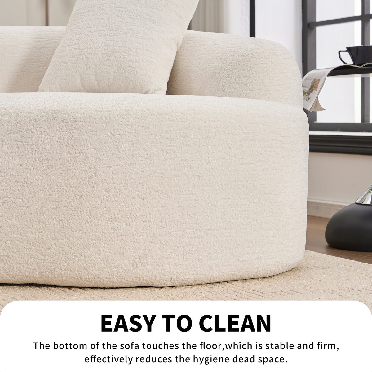 Anthony & Home Chenille Luxe Signature curved modular sofa in cloud white premium upholstery, shown in a stylish living room setting.