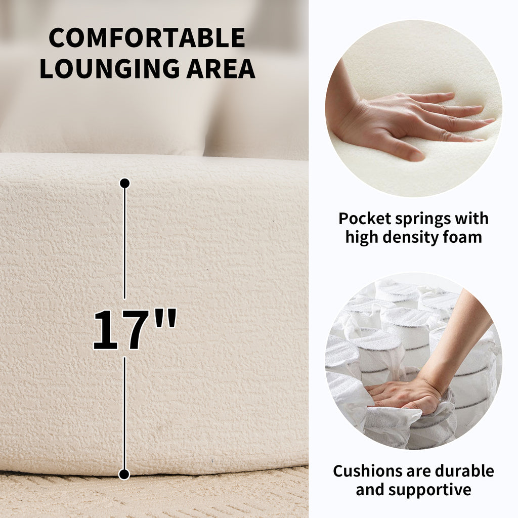 Anthony & Home Chenille Luxe Signature curved modular sofa in Cloud White with premium upholstery from the Studio Collection.