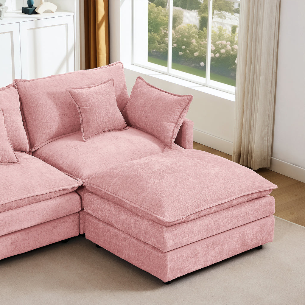 Anthony & Home Chenille modular sectional sofa, 102-inch L-shaped with movable ottoman, Studio Collection, in a modern living room setting.