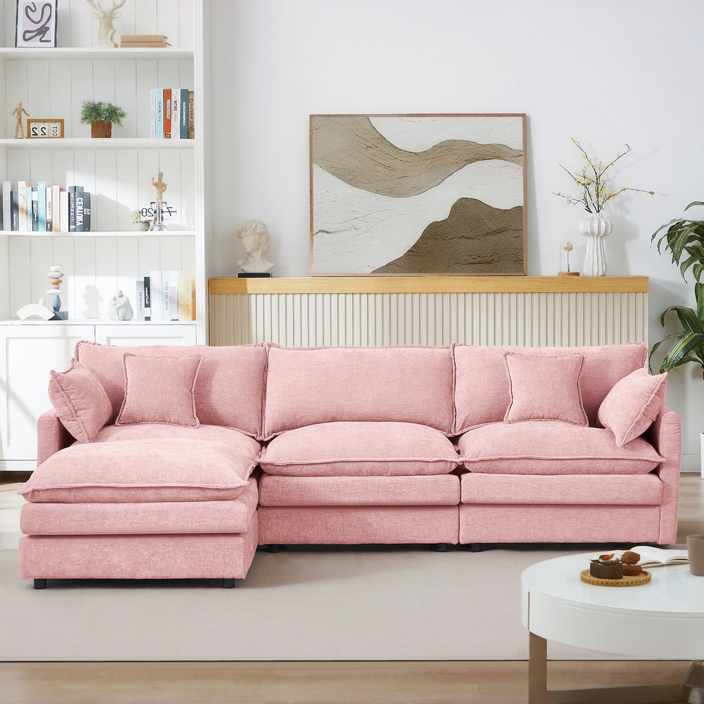 Anthony & Home Chenille L-shaped sectional sofa with 102-inch length and movable ottoman in a modern studio collection setting.