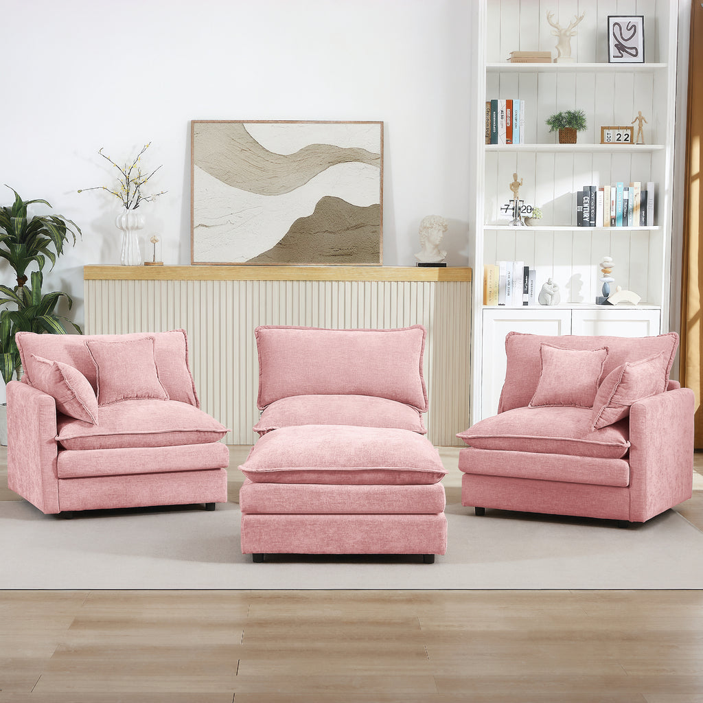 Anthony & Home Chenille L-shaped sectional sofa with movable ottoman, 102-inch modular design in a cozy, plush fabric.
