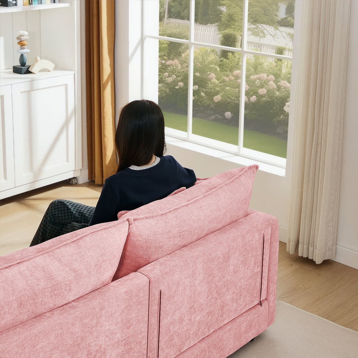 Anthony & Home Chenille Modular Sectional Sofa, 102-inch L-shaped with movable ottoman in a stylish living room setting.