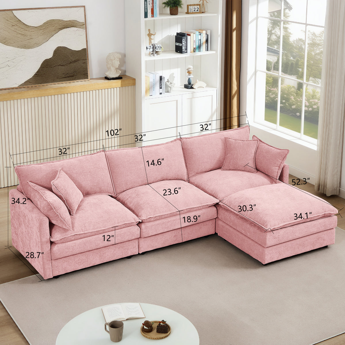 Anthony & Home Chenille L-shaped sectional sofa with movable ottoman, 102-inch length, part of the Studio Collection.