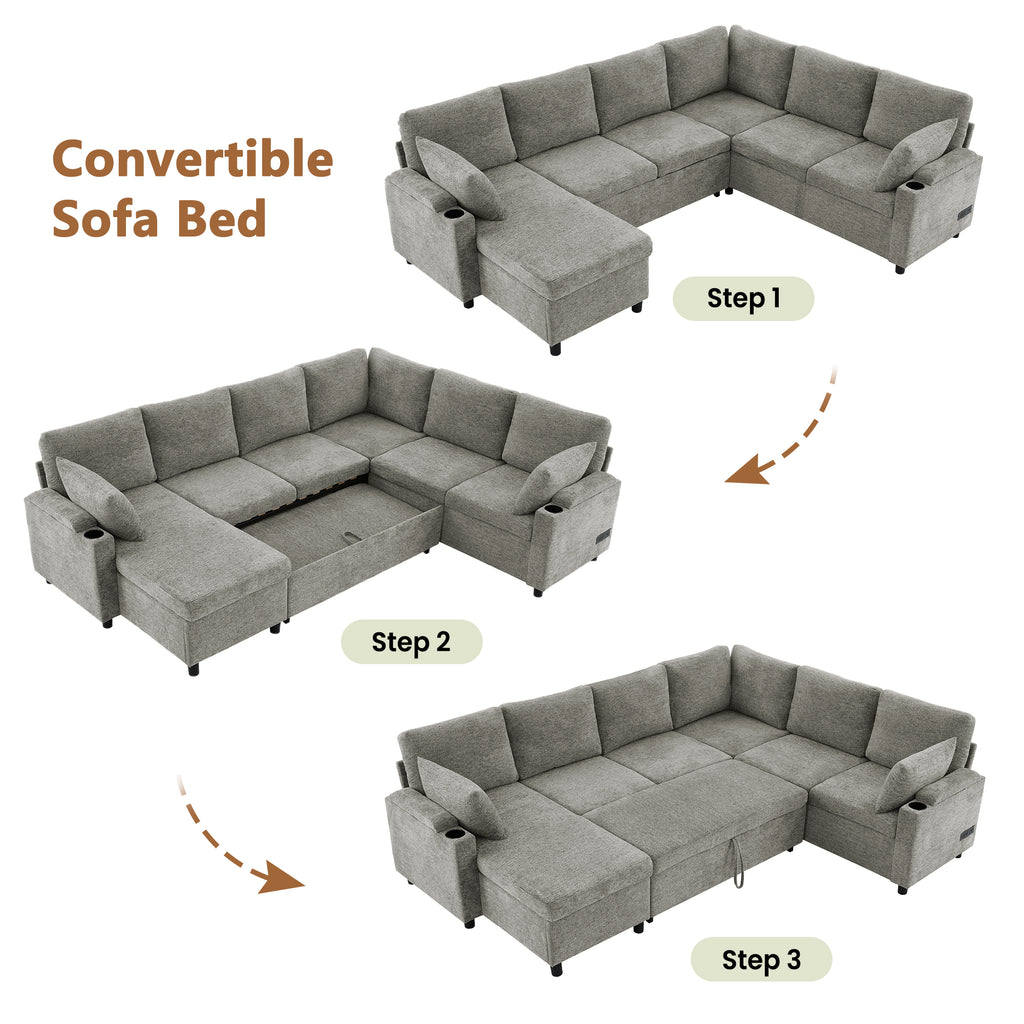 Light grey Anthony & Home chenille sectional sofa bed in exclusive edition, showcasing plush upholstery and modern design.