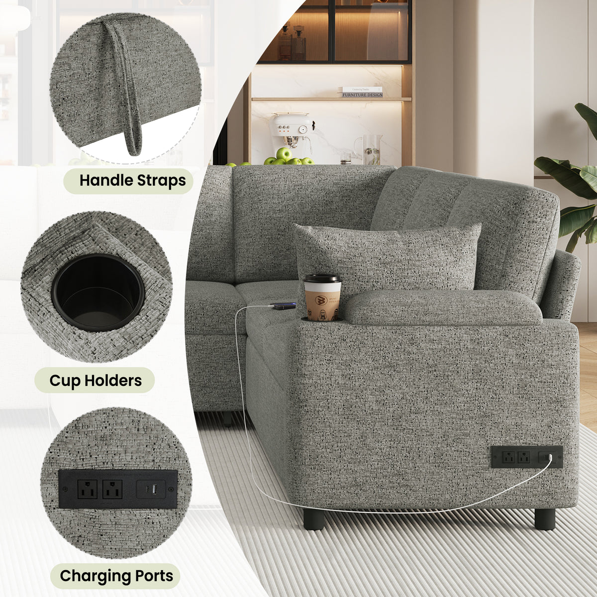 Light grey Anthony & Home chenille sectional sofa bed with plush cushions and modern design, exclusive edition for stylish living.
