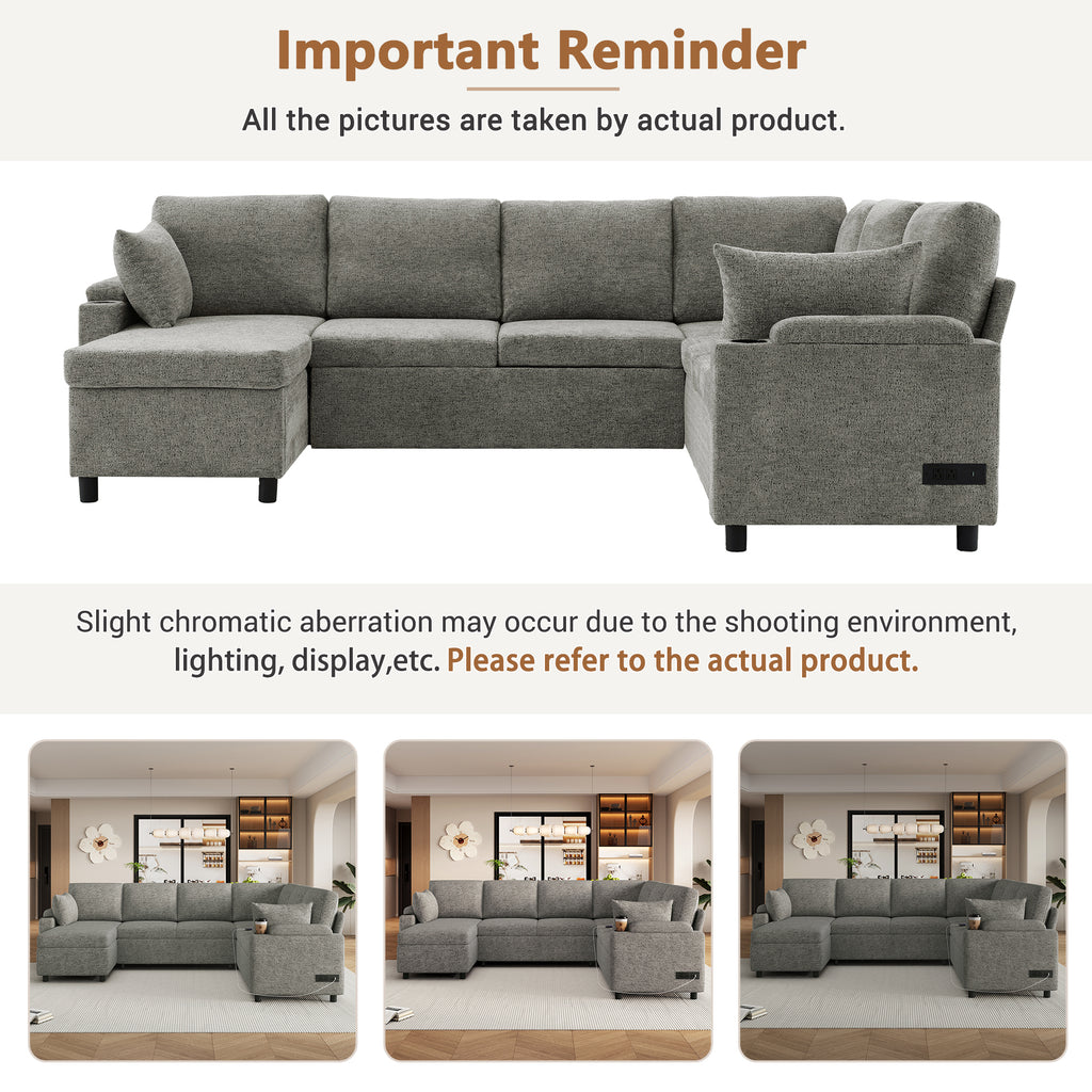 Light grey Anthony & Home chenille sectional sofa bed in exclusive edition, showing the plush fabric and modern design.