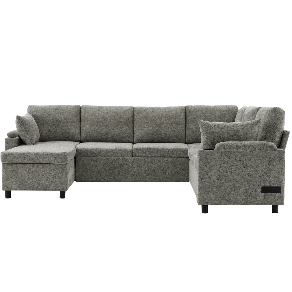 Light grey Anthony & Home chenille sectional sofa bed with plush cushions and modern design, exclusive edition for stylish living.