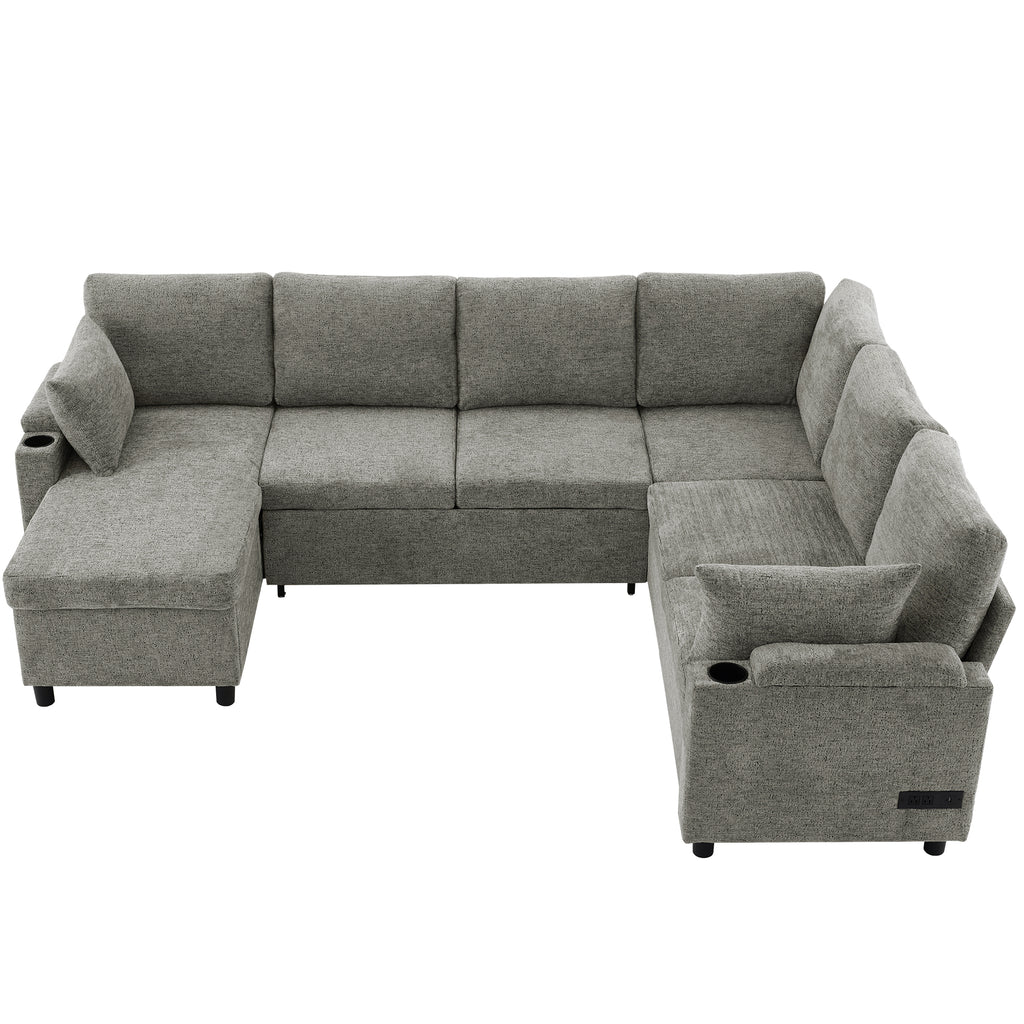 Light grey Anthony & Home Chenille sectional sofa bed with plush upholstery, modern design, and spacious seating arrangement.