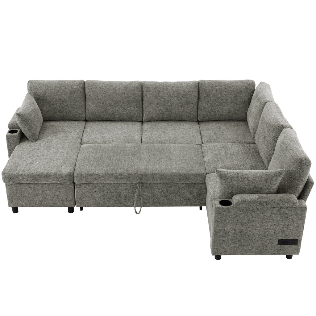 Light grey Anthony & Home chenille sectional sofa bed with plush cushions and modern design, perfect for versatile living spaces.