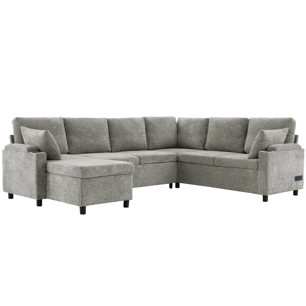 Light grey Anthony & Home chenille sectional sofa bed with plush cushions and modern design, exclusive edition.