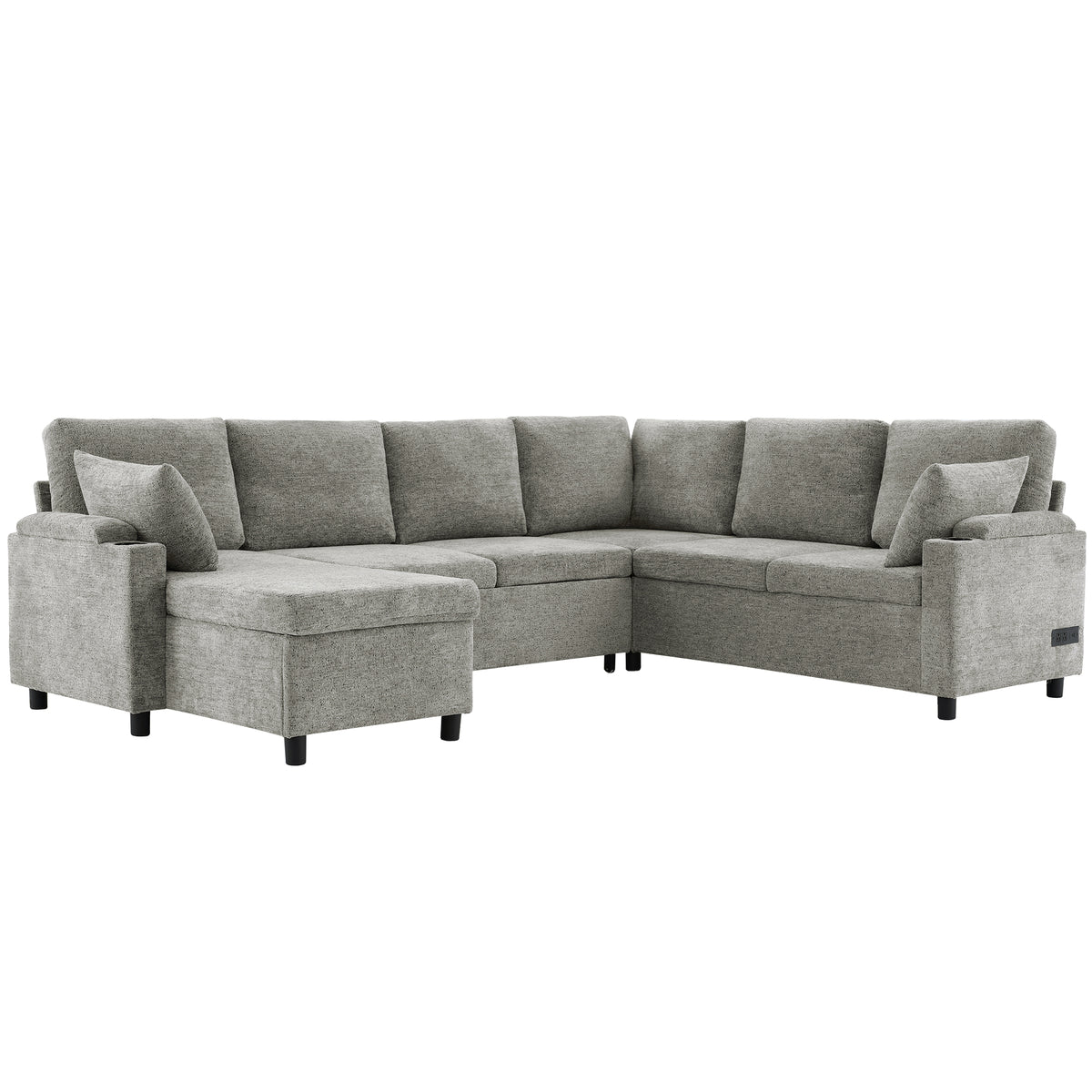 Light grey Anthony & Home chenille sectional sofa bed with plush cushions and modern design, exclusive edition.
