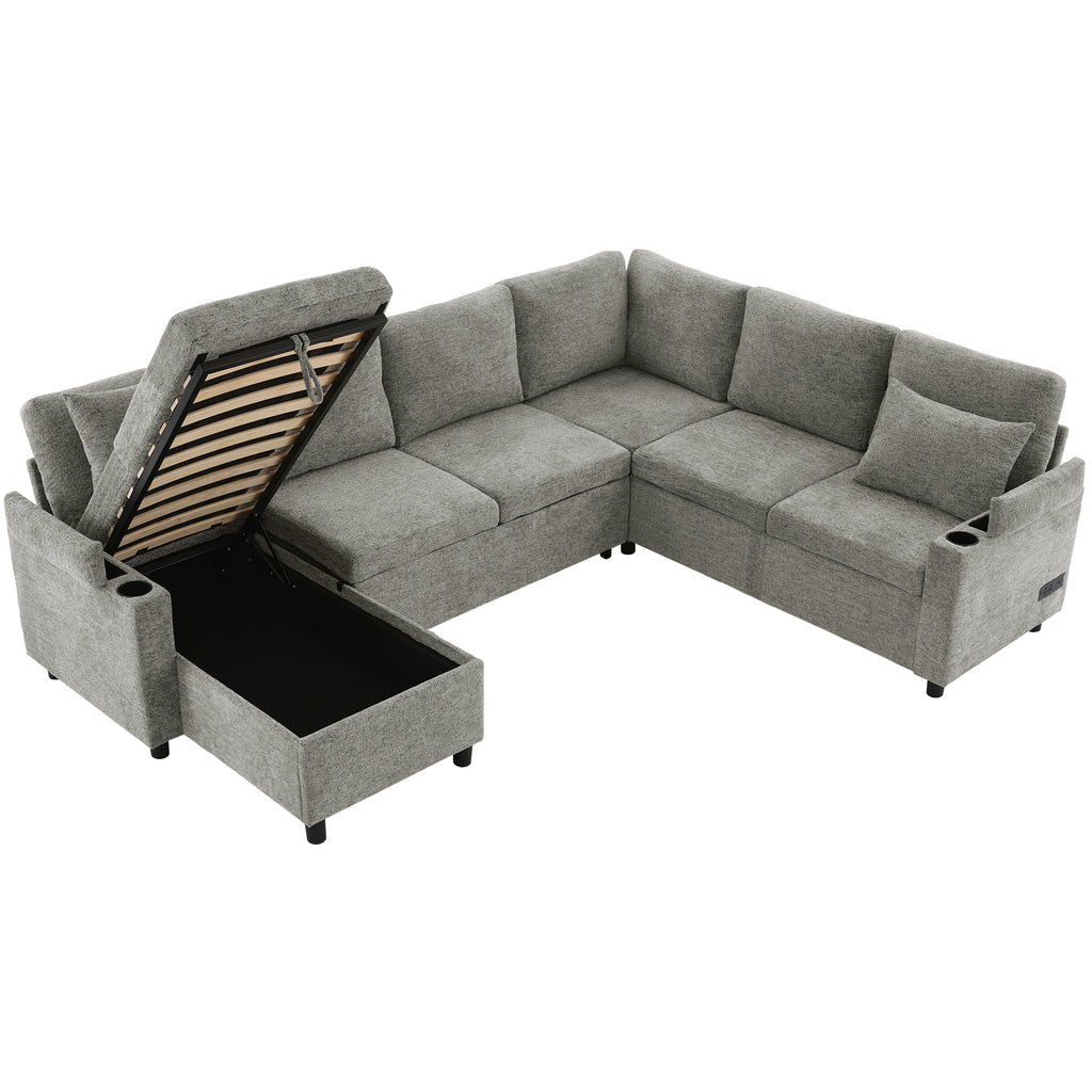 Light grey Anthony & Home Chenille sectional sofa bed with plush cushions and modern design, exclusive edition for versatile seating.