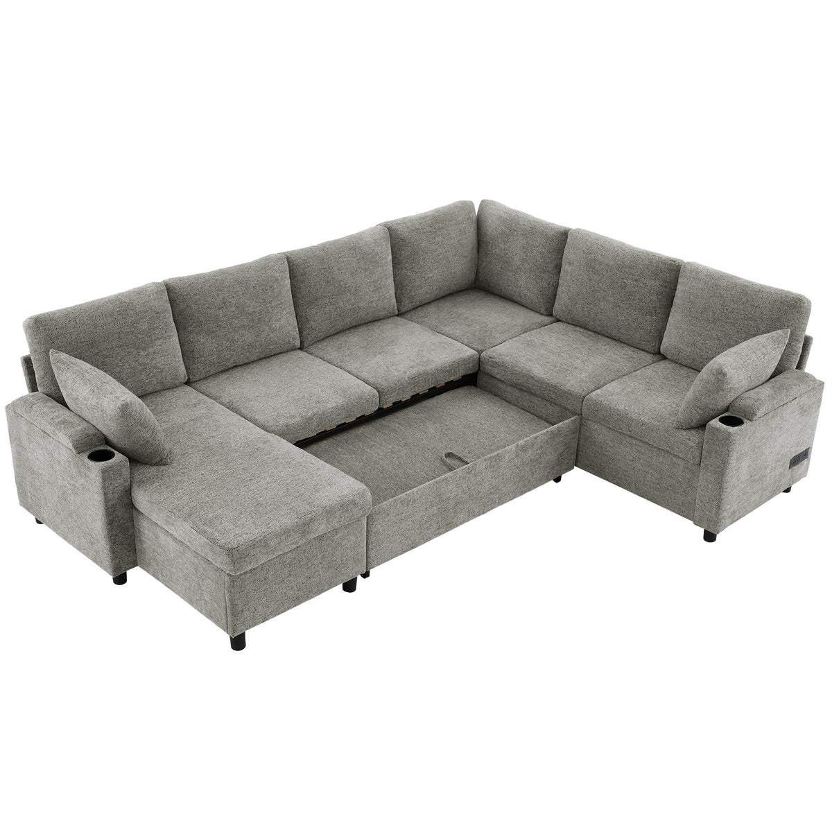 Light grey chenille sectional sofa bed from Anthony & Home, showing plush upholstery and modern design in a spacious living room.