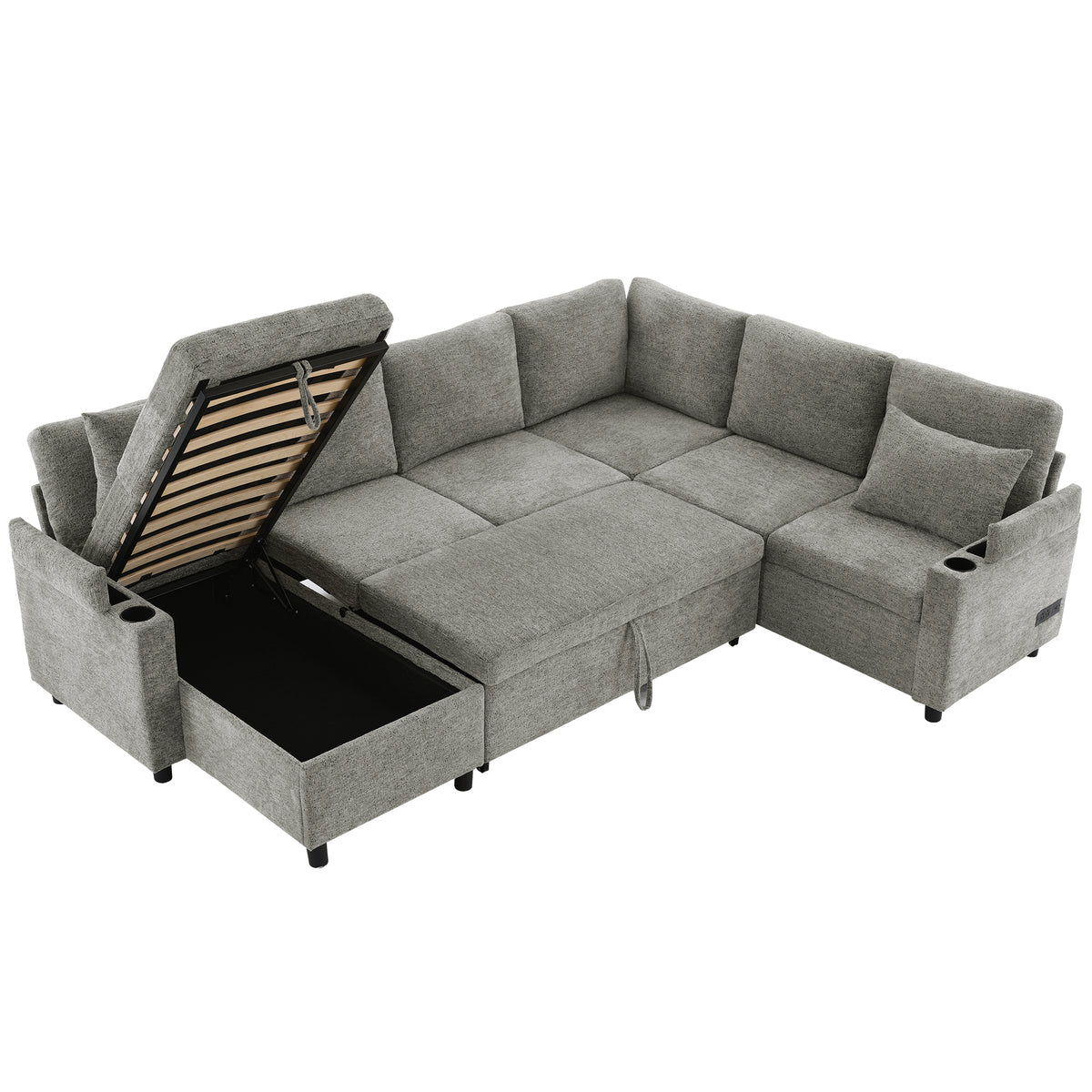 Light grey Anthony & Home chenille sectional sofa bed with plush cushions and modern design, showcasing the exclusive edition.