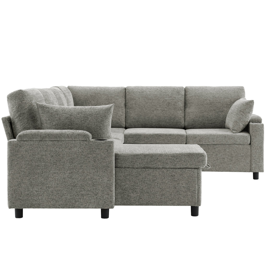 Light grey Anthony & Home Chenille sectional sofa bed with plush cushions and modern design, perfect for living room relaxation.