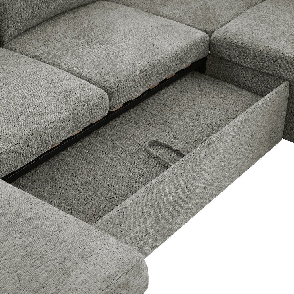 Light grey Anthony & Home chenille sectional sofa bed with plush cushions and modern design, perfect for lounging and sleeping.