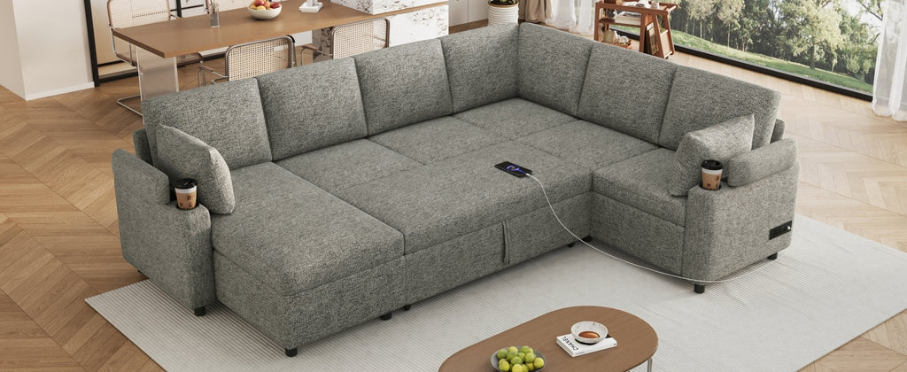 Light grey Anthony & Home chenille sectional sofa bed with modern design and plush upholstery, shown in a stylish living room setting.
