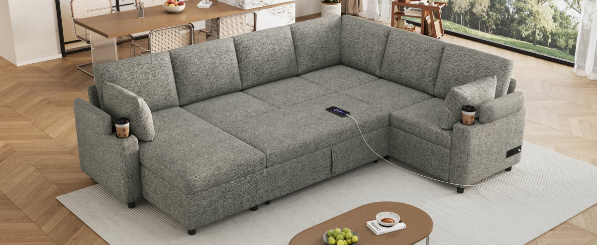 Light grey Anthony & Home chenille sectional sofa bed with modern design and plush upholstery, shown in a stylish living room setting.