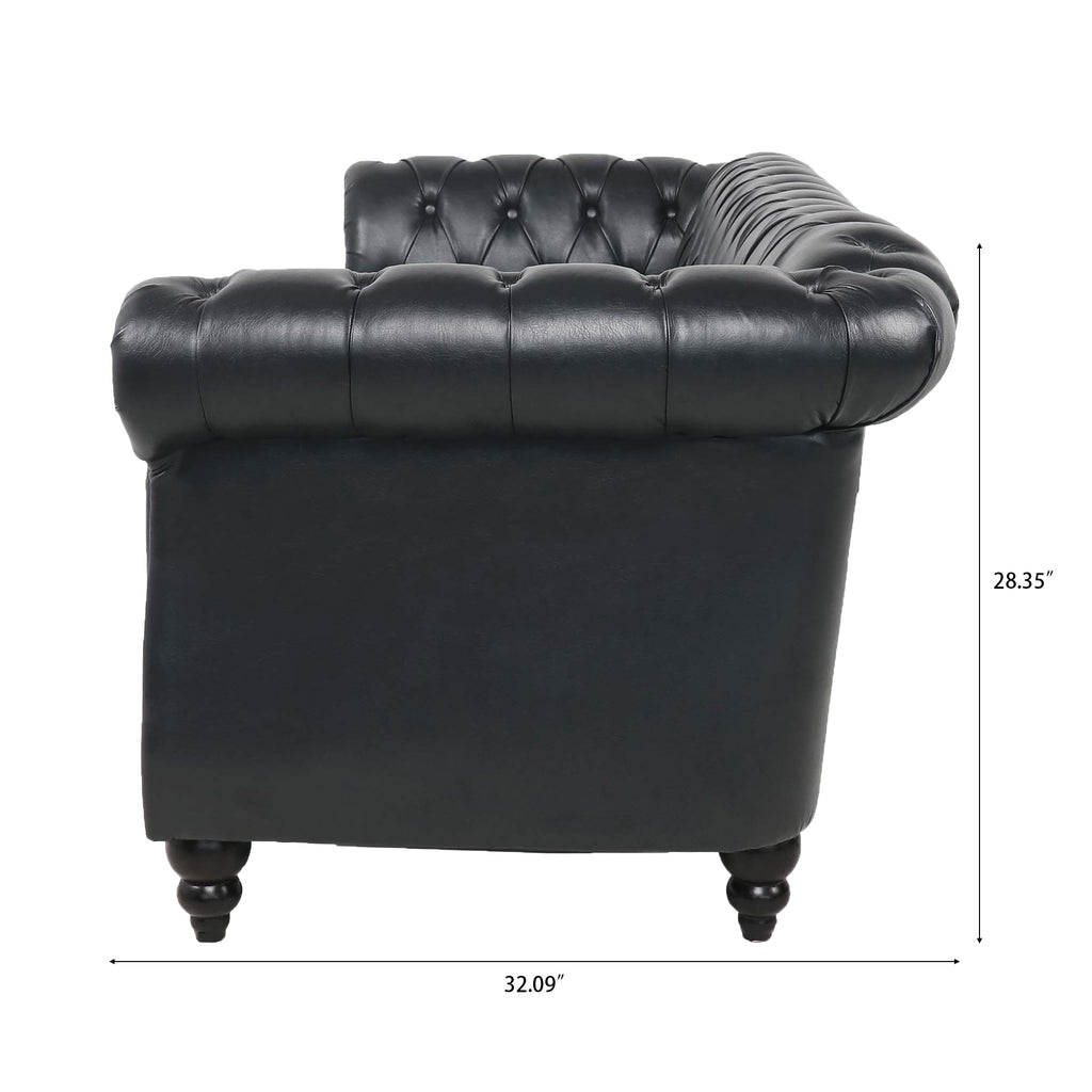 Anthony & Home Chesterfield rolled-arm three-seater sofa with plush upholstery and classic design, shown in a cozy living room setting.