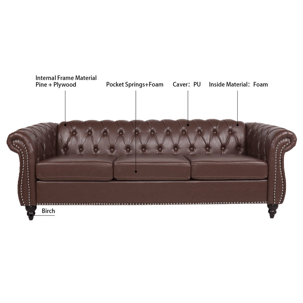 Anthony & Home Chesterfield sofa with Birch wood legs, classic button-tufted upholstery, and elegant design.