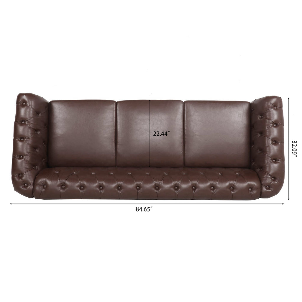 Anthony & Home Chesterfield sofa with birch wood legs, featuring deep button tufting and plush upholstery in a classic design.