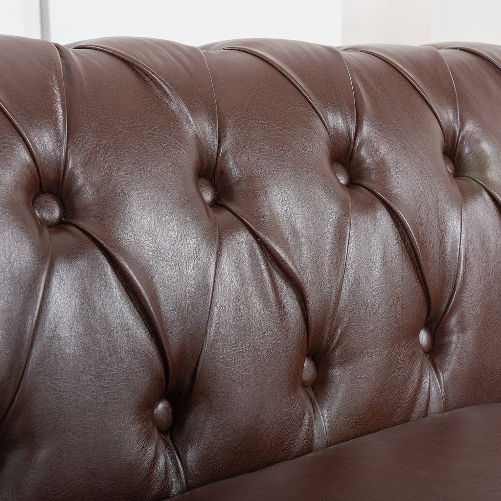 Anthony & Home Chesterfield sofa with birch wood legs, featuring plush upholstery and classic tufted design.