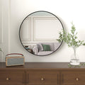 Round black aluminum frame bath mirror by Anthony & Home, 36-inch wall mount with high-definition glass.