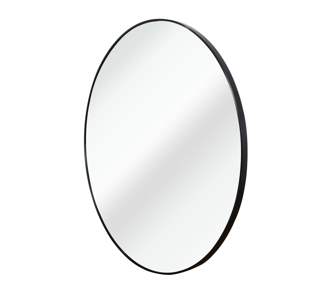 Round black aluminum frame wall-mounted bath mirror from Anthony & Home, 36-inch size with high-definition glass.