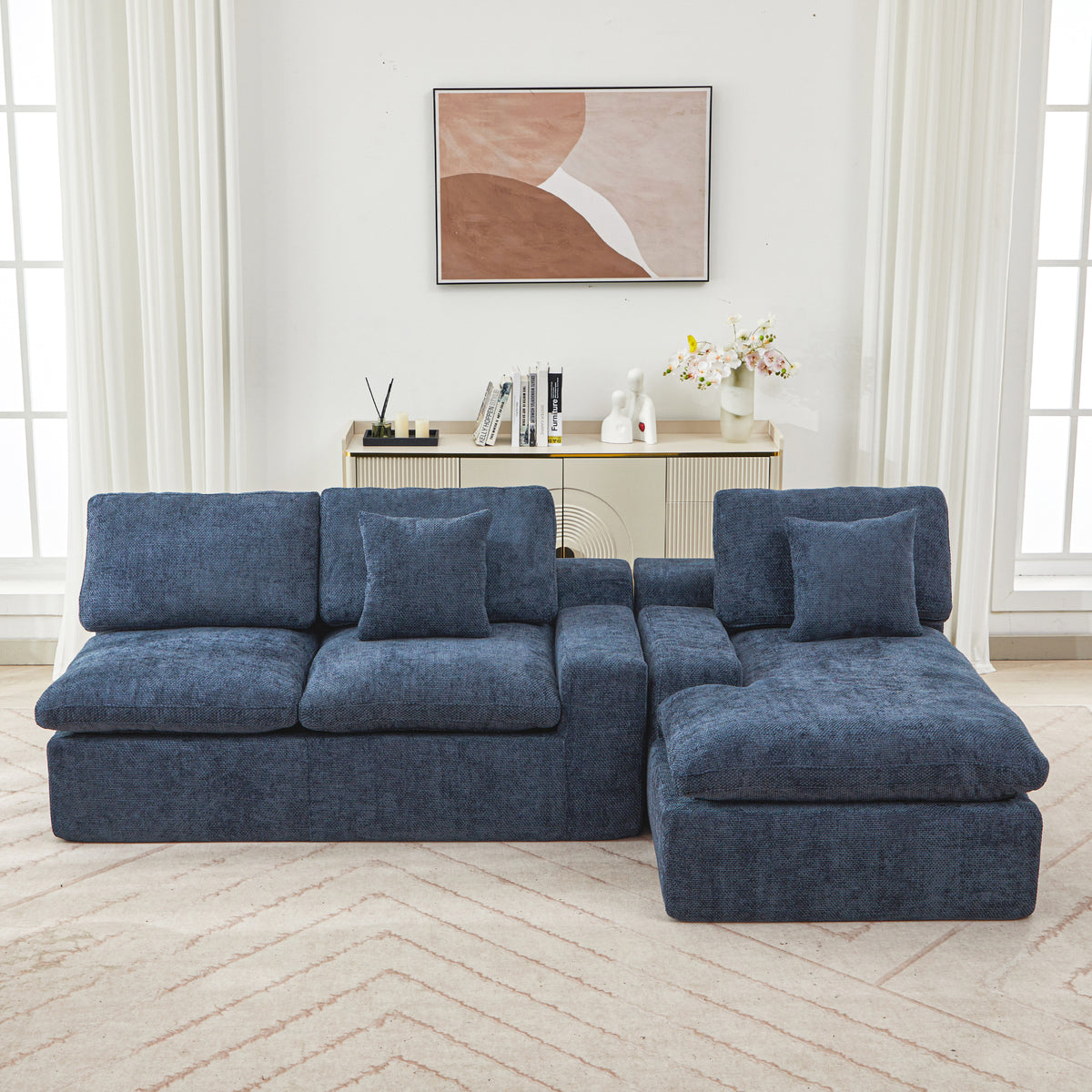 Cloud chenille sectional sofa by Anthony & Home featuring plush, modern design with soft fabric upholstery in a cozy living room setting.