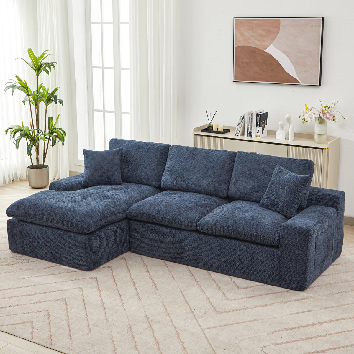 Anthony & Home Cloud Chenille Sectional Sofa, limited edition, showing plush blue fabric and modern sectional design.