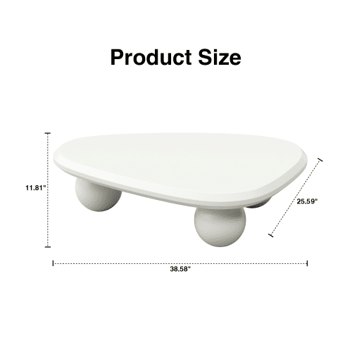 Creamy white lacquered MDF cloud-shaped coffee table with studio teardrop top and three ball legs by Anthony & Home.