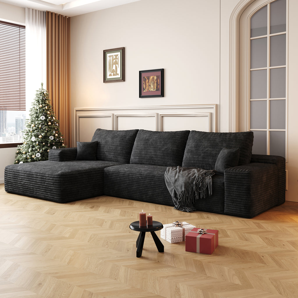 Anthony & Home cloud sectional sofa in corduroy with 107-inch L-shape chaise, showing plush cushions and modern design.