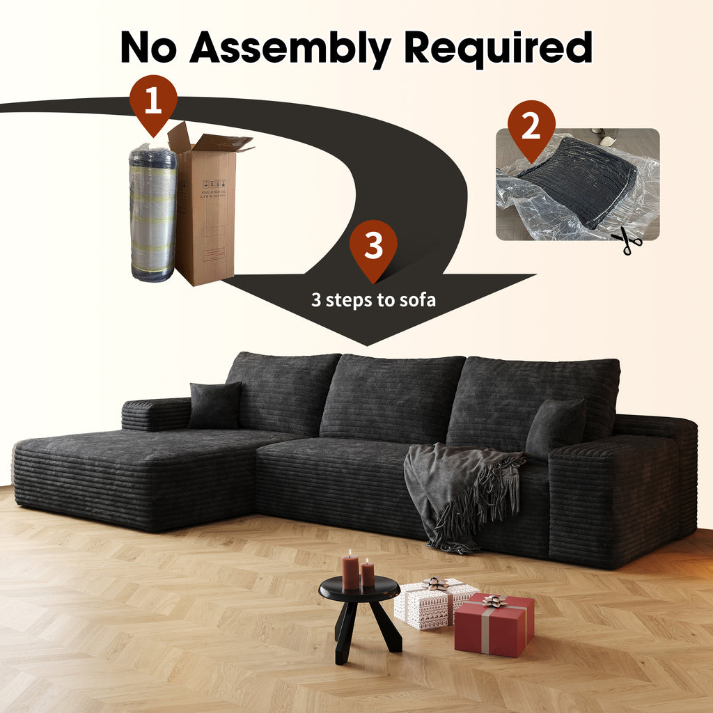 Anthony & Home 107-inch corduroy sectional sofa with L-shape chaise, featuring plush cushions and modern design.