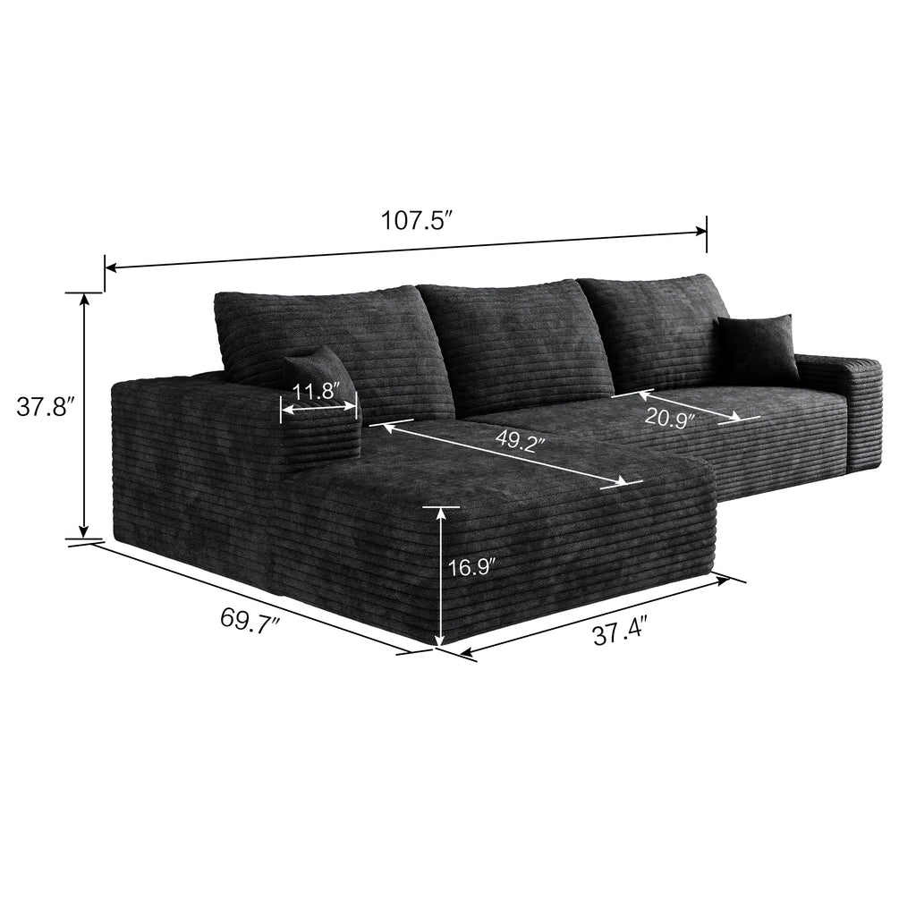 Anthony & Home cloud sectional sofa with corduroy fabric, 107-inch L-shape chaise for cozy living room seating.
