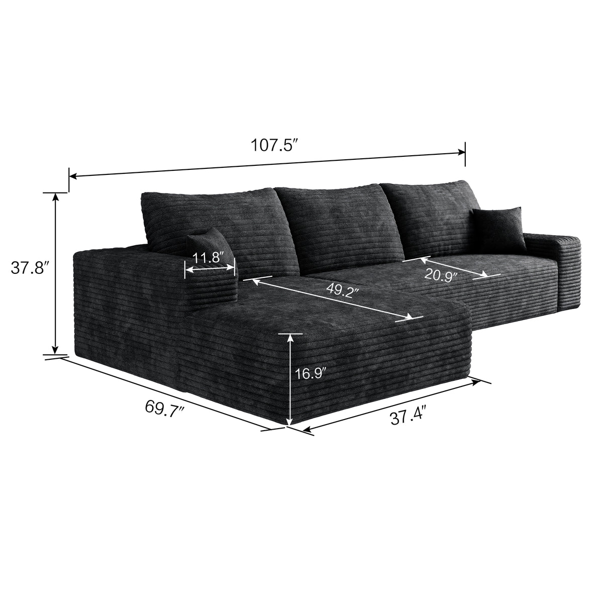 Anthony & Home cloud sectional sofa with corduroy fabric, 107-inch L-shape chaise for cozy living room seating.