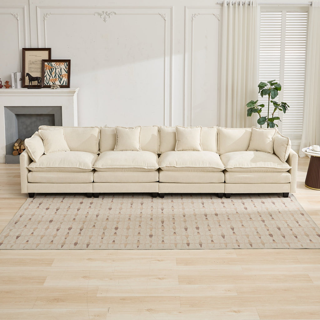 Beige chenille sectional sofa from Anthony & Home, with plush cushions and modern design, ideal for living room comfort.