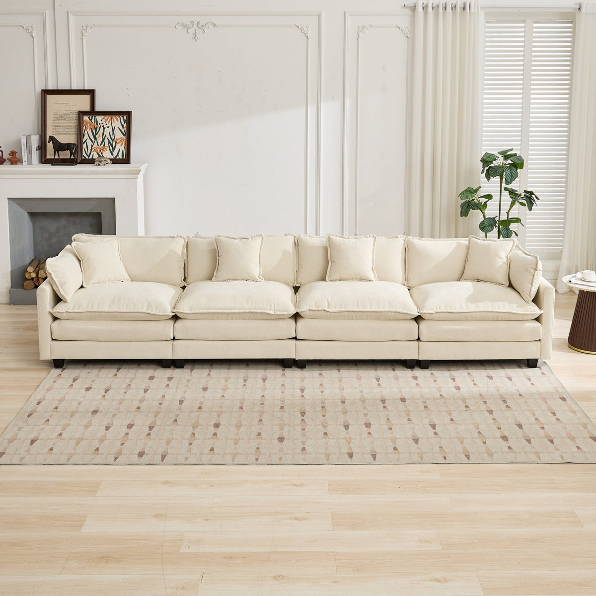 Beige chenille sectional sofa from Anthony & Home, with plush cushions and modern design, ideal for living room comfort.